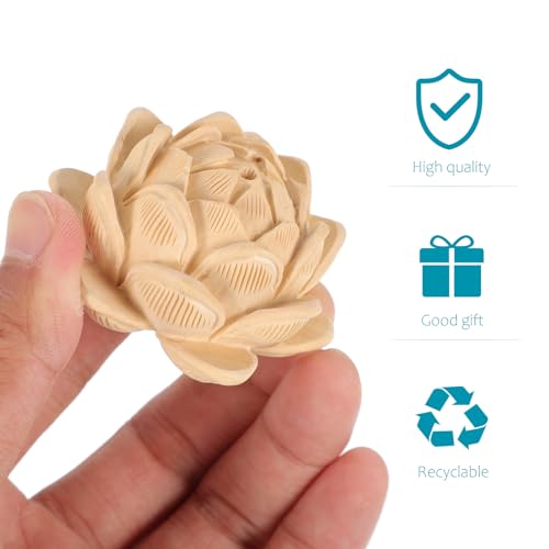 BESTonZON Carved Multi-Layer Lotus Statue Small Wood Lotus Sculpture Tabletop Decorative Figurine for Home Décor and Zen Centerpiece