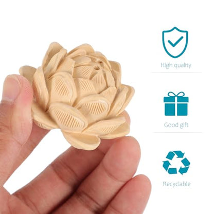 BESTonZON Carved Multi-Layer Lotus Statue Small Wood Lotus Sculpture Tabletop Decorative Figurine for Home Décor and Zen Centerpiece