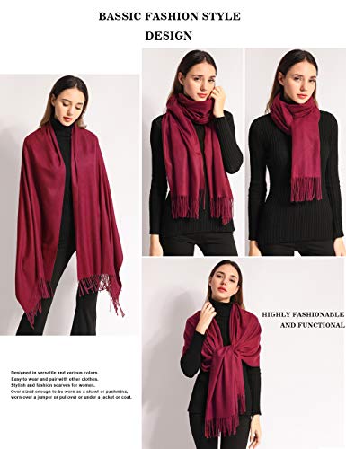 Pashmina Shawl Women Winter Scarf Warm Wedding Wraps Ladies Scarves for Evening Dresses - color: Wine Red