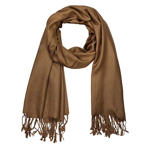 Falari Women's Soft Solid Color Pashmina Shawl Wrap Scarf, for Wedding, Bridesmaid Gifts, Evening Dress - color: Brown