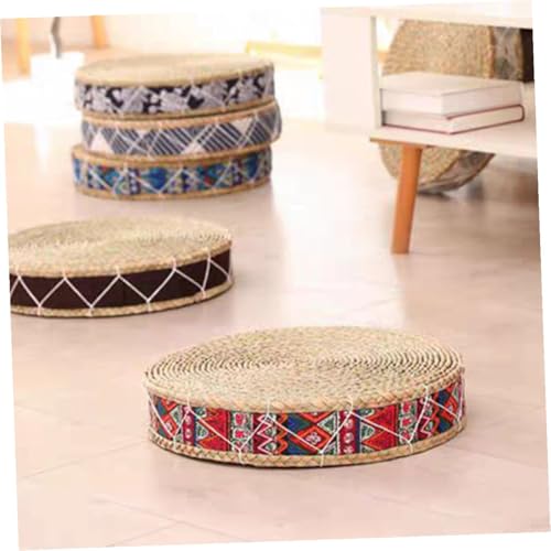 BESTonZON Straw Braided Meditation Cushion Round Floor Pillow 30cm Diameter X 7cm Height Woven Sitting Mat Eco-Friendly Grass Seat Pad for Yoga and Zen Practice
