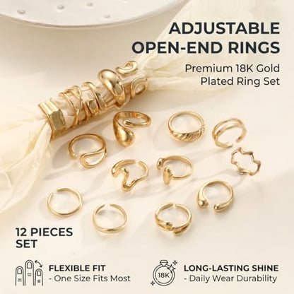 16 PCS Gold Chunky Rings Set for Women, 14k Gold Plated Thick Dome Stackable Open Rings Trendy Dainty Minimalist Jewelry Gifts - color: 01-Gold