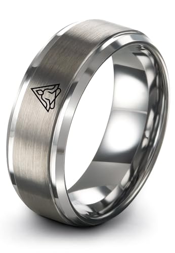 Gift for Yoga Fan - Yoga Meditation Ring - Flat Dome Bevel - Band - Men Women - Brushed Polished - Tungsten - Personalized Custom Engraving - 8mm - Anniversary Wedding - Yellow Rose Gold Silver - color: 06 - Grey Tungsten