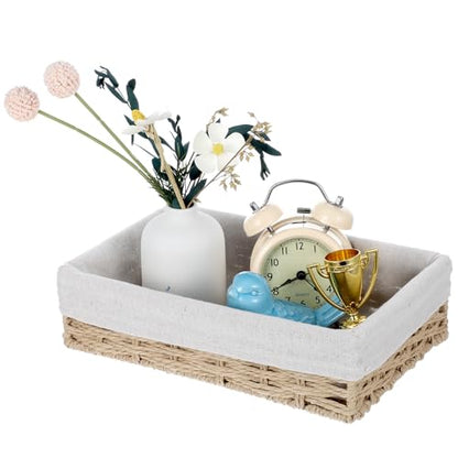 3 Pack Small Wicker Baskets for Organizing,Paper Rope Storage Basket，Desk Basket With Liner,Hand Towel Baskets, Baskets for Drawer Organizing, Toilet Tank Basket