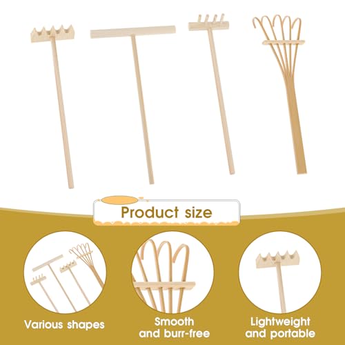 4 Pack Miniature Tabletop Rock Sand Zen Garden Accessories, Mini Zen Garden Rake Tools, Zen Sand Garden Rake Set, Small Rakes for Garden Beds, Mini Sand Stamp Rakes for Home Gift Garden Decor - style: 4Pcs