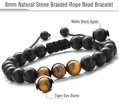 Men Women 8mm Tiger Eye Stone Beads Bracelet Elastic Natural Stone Yoga Bracelet Bangle - color: Matte Tiger eye-21018