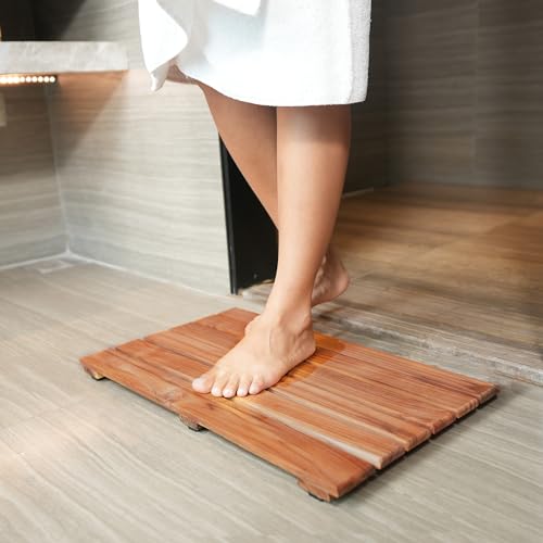 VaeFae Teak Shower Mat, Non-Slip Bath Mat, Luxury Spa Mat, Wooden Mat for Bathtub, 20 x 13 in - size: 20" x 13" (Rectangular)