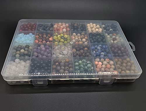 1200pcs 6mm Natural Round Stone Beads - Gemstone Loose Beads Hole Size 1mm for Bracelet Necklace Earrings Jewelry Making, Box Packed (24 Material-2, 6mm) - color: 24 material -2,6mm, size: 6mm