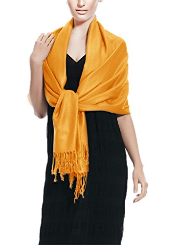 Peach Couture Women’s Pashmina Shawl Wrap – Warm Long Large Scarf for Evening Dress, Bridesmaid, Wedding & Bridal Wear - color: Gold
