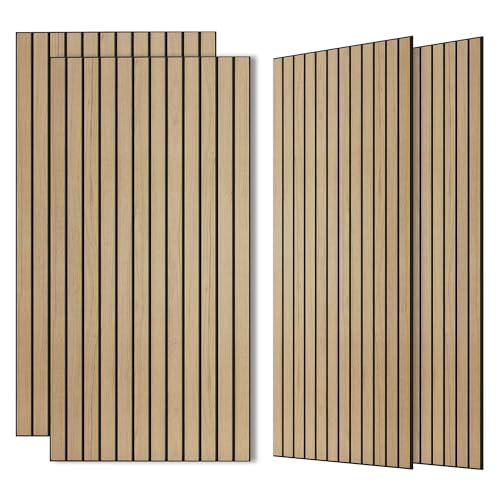 Wood Veneer Acoustic Panels, 4 Pack 47.2”x23.6” Sound Panels, Decorative Large Wood Panels for Wall, for Office,Home Theater,Studio,Living Room, Teak(Mitred) - color: Mitred Teak, size: 4 PACK