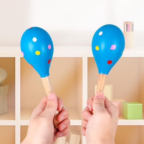 2 Pcs Maracas, 7.9 Inch Hand Percussion Rattles, Wooden Rumba Shaker Hand Musical Instruments with Clear Rhythm for Music Learning (Blue-7.9 Inch) - color: Blue-7.9 Inch