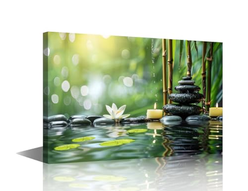 Rebotipy Stacked Zen Stones with Glowing Candles and Flower Art Wall Decor Canvas Wall Art for Living Room Bedroom 1 Piece Artwork Framed Ready to Hang(12x18 inch) - color: Artwork 16, size: 18x12 in
