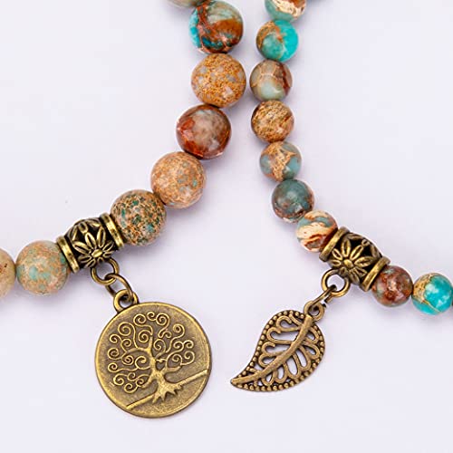 Bivei Natural Semi Precious Gemstone beads bracelet for women - Life Tree and Leaf Charm Energy Reiki Crystal Stretch Bracelets - color: Sea Sediment Bracelet Set, size: Medium:6.8-7.24inch