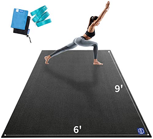 MRO Extra Large Yoga Mat, 12'x6'/9'x6'/7'x5'/6'x4' (9MM) Extra Wide and Thick Exercise Mats for Home Gym Workout, Non-Slip, Soft for Women and Men Fitness, Ideal for Barefoot Yoga, Pilates, stretching - color: Black, size: 9*6 FT
