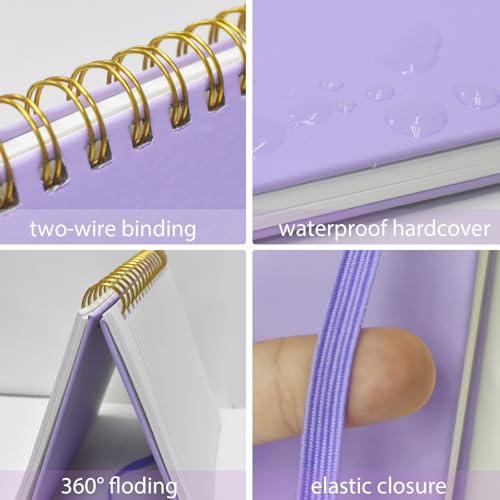 Lined Spiral Journal for Women, 160 Pages, Girls Notebook for Writing, A5 Travel Kid Diary with Pen Holder & Pen, Purple Hardcover, 5.7"x 8.27"