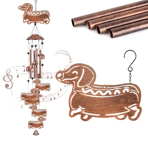 Outdoor Wind Chimes Dachshund Sasquatch Gifts Metal Windchimes for Men/Women/Memorial Gift Metal WindChimes for Outside/Indoors, Home, Lawn, Porch, Patio, Garden Decor - color: Dachshund