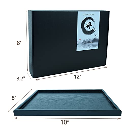 Mini Zen Garden, White Sand, 10" x 7" Rectangular Plastic Tray with Meditation Accessories - size: 10" x 7" x 0.8"