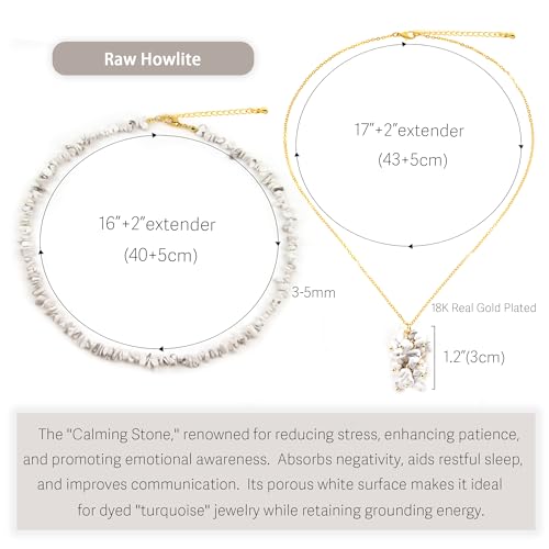 2Pcs Crystal Necklace for Women Handmade Choker Necklaces Pendant Necklace Natural Stone Gemstone Beaded Necklace 18k Gold Plated Adjustable Dainty Necklace for Women - color: Howlite
