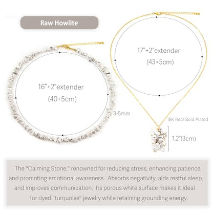 2Pcs Crystal Necklace for Women Handmade Choker Necklaces Pendant Necklace Natural Stone Gemstone Beaded Necklace 18k Gold Plated Adjustable Dainty Necklace for Women - color: Howlite