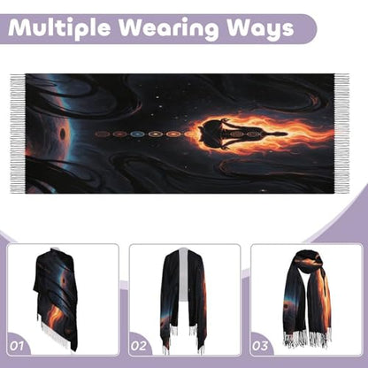 Blacklight Seven Chakra Yoga Meditation Tassel Scarves Winter Scarf for Women Soft Lightweight Shawl Fashion Large Scarves for Daily Wear