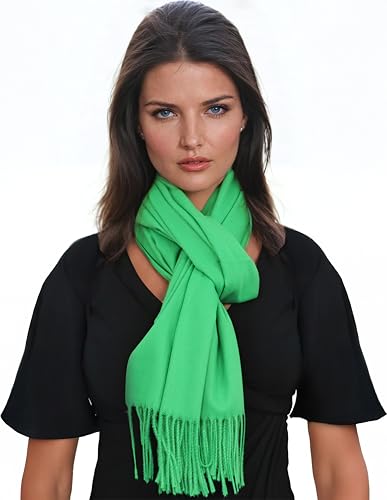 Ocomfly 100% Pashmina Scarf for Women - Premium Womens Scarves - Gift Boxed - Shawls or Wraps - Ultra Soft and Warm - color: Kelly Green