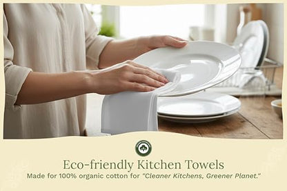 Organic Cotton White Dish Towels - 10 Pack Quick Drying White Kitchen Towels - Lint-Free Organic Cotton Dish Cloths - Extra Large Highly Absorbent Blank Tea Towels - 27"x27" - color: White