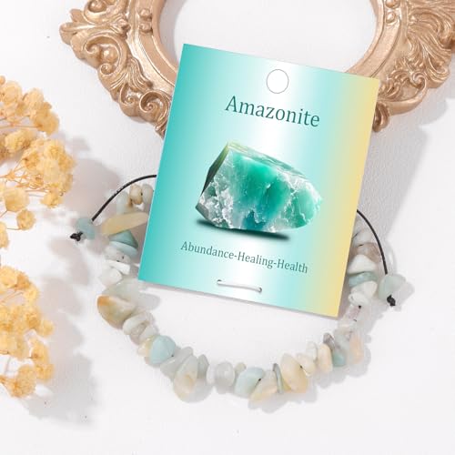 Adjustable Natural Small Gemstone Beaded Bracelet Gravel Beads Crystal Healing Bracelet for Women Reiki Spiritual Jewelry Gifts - color: Amazonite, size: Gravel Beads