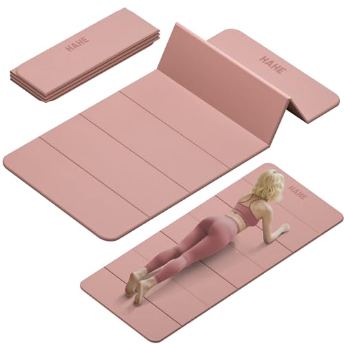 Foldable Yoga Mat,74"Lx32"Wx1/3"Thick,Folding Exercise Mat,Non-slip Wide Pilates Mats for Home Workout/Travel, Portable Yoga Mat Thick for Yoga/Pilates/Camping/Floor Exercises - color: Bright Pink