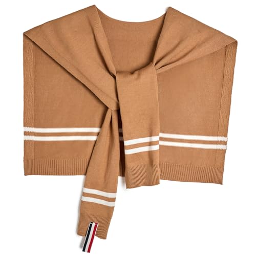 WaJuemy Sweater Shawl Wraps for Women Sweater Knitted Knotted Shawls Travel Casual Scarf Cape Shoulder Tops Fashion Wrap - color: Khaki Stripe 29