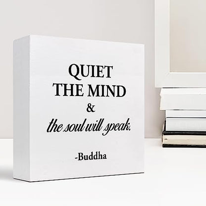 Quiet The Mind And The Soul Will Speak Sign,Inspirational Wood Block Box Plaque Sign Desk Decor for Home Yoga Room Meditation Space Shelf Table Decorations - style: Quiet The Mind