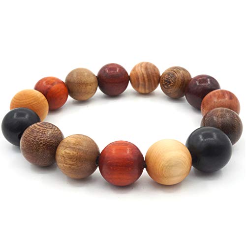 Tibetan Bracelet Mala Buddhist Buddha Meditation 15mm Natural Wood Bead Men Elastic Prayer Bracelet