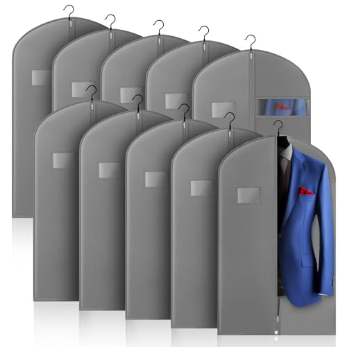 10 Pack 40-inch Suit Bag Garment Bag for Travel and Storage, Garment Bags for Hanging Clothes with Zipper and Visible Transparent Window, Gray - color: Gray, size: 40“ （10 pack)