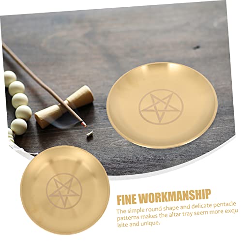 Pentacle Altar Candle Tray Set 2pcs Brass Star Ceremony Plate for Religious Offerings Decorative Candlestick Holder Storage Display for Home Decor