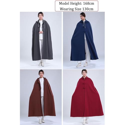 Unisex Meditation Buddhist Hooded Cloak Loose-Fit Comfortable Warm Prayer Robe Button Down Coat Poncho - color: Blue, size: Medium