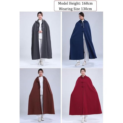 Unisex Meditation Buddhist Hooded Cloak Loose-Fit Comfortable Warm Prayer Robe Button Down Coat Poncho - color: Blue, size: Medium