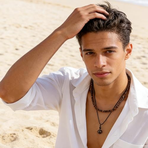 Layered Puka Shell Necklace for Men Brown Coconut Wood Beads Necklace Boho Mens Summer Necklace Surfer Beach Necklace Jewelry - style: A:STYLE 1