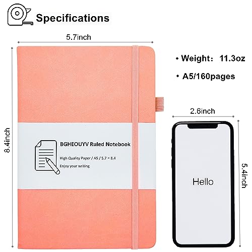 Notebook Journal, College Ruled Notebook Lined A5 160 Pages,Hard Cover Journals for Writing, Notebooks for Work Office School Women Men,5.7 inches x 8.4 inches(Meat Pink) - color: Meat Pink