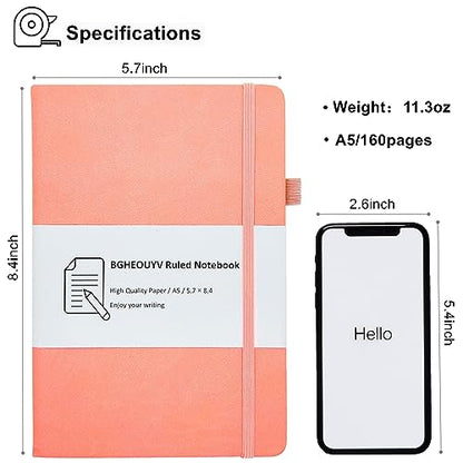 Notebook Journal, College Ruled Notebook Lined A5 160 Pages,Hard Cover Journals for Writing, Notebooks for Work Office School Women Men,5.7 inches x 8.4 inches(Meat Pink) - color: Meat Pink