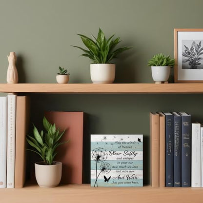 Heavenly Love and Miss You Wooden Sign Desk Decor, Dandelion Thoughts Wooden Box Block Sign for Home Farmhouse Bedroom, Cemetery Decor for Grave, Compassion Gifts for Family Couple Friend BFF - style: Mediterranean