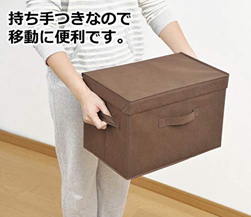 Yamazen YTCF-2PF(BR) Storage Box with Lid, Width 15.0 x Depth 9.8 x Height 9.8 inches (38 x 25 x 25 cm), Handle Included, Color Box Compatible, Finished Product, Brown, Set of 2 - color: Braun