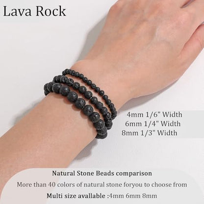 Vinswet 4mm 6mm 8mm Healing Crystal Bracelets for Women Men Natural Stone Beaded Stretch Bracelet Handmade Gemstone Reiki Spiritual Jewelry Gifts - color: Lava Rock, size: 4mm