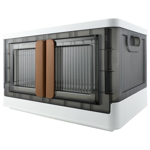 Storage Box, Cabinet with Lids, 8.4 Gallon Capacity, With Double Door and Lock, Foldable, Plastic, Underbed or Countertop Use, Home Organizer - color: White,Gray, size: 8.4 Gal (32L)