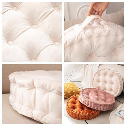 24 Inch Round Floor Pillows Thick Meditation Cushion with Handle Large Seat Cushion for Adults Solid Meditation Pillow (White)