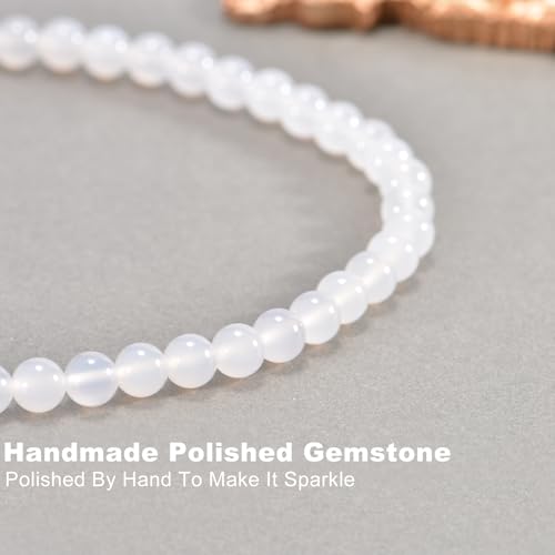 14in Agate Wrap Bracelet for Women Men Natural Round Beaded Agates Stone Healing Stretch Bracelets Elastic Handmade Polished Gemstone Beads Bracelet - color: White, size: 8mm Beads