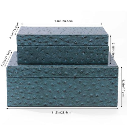Decorative Storage Boxes Set of 2 Faux Ostrich Leather Decorative Boxes with Lids Large Nesting Jewelry Boxes, Photo Memory Box Modern Home Decor