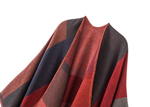 Urban CoCo Women's Color Block Shawl Wrap Open Front Poncho Cape - color: Series 1-red