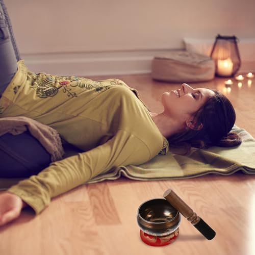 Wakauto Handcrafted Tibetan Singing Bowl for Meditation and Yoga with Mallet and Cushion Portable Healing Bowl for Mindfulness Stress Relief and Zen Decor