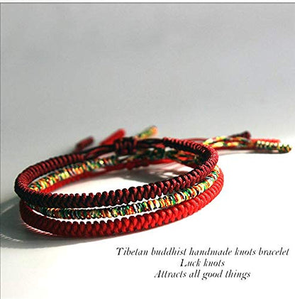 COLORFUL BLING Chinese Lucky Red String Bracelet Tibetan Buddhist Prayer Handmade Yoga Prayer Rope Mala Bracelet Adjustable Size Lucky New Year Jewelry Gifts for Women