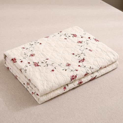 vctops 100% Cotton Quilted Throw Blanket 50x60 Inch Floral Embroidered Reversible Patchwork All Season Throw (Flower,50"x60") - color: Flower