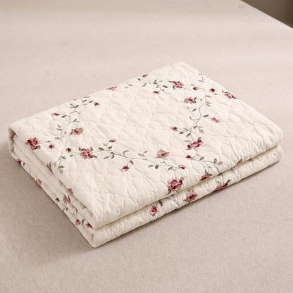 vctops 100% Cotton Quilted Throw Blanket 50x60 Inch Floral Embroidered Reversible Patchwork All Season Throw (Flower,50"x60") - color: Flower
